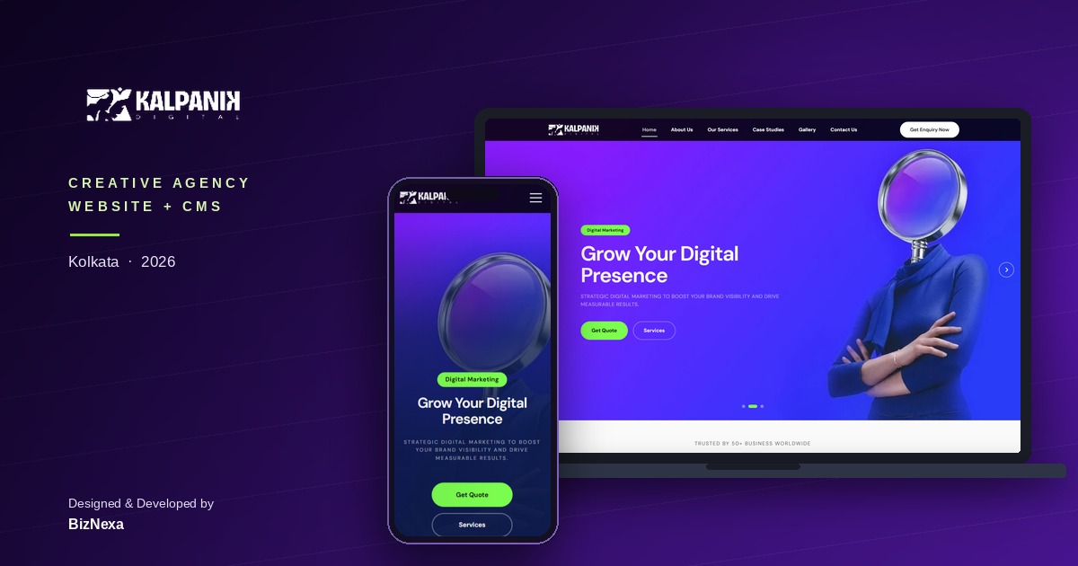 Kalpanik Digital creative agency website and CMS developed by BizNexa, Kolkata
